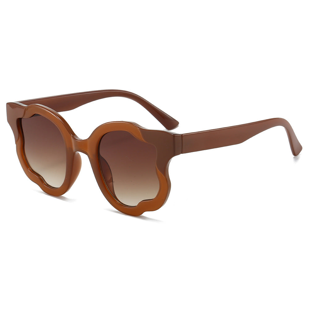 (6 PACK) Wholesale Sunglasses New Arrival Fashion Unique Hip Hop Round 2024 - BulkSunglassesWholesale.com - Tea Frame Gradient Tea Lens