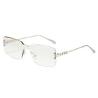 (6 PACK) Wholesale Sunglasses New Arrival Rimless Square Fashion Unique Square 2025 - BulkSunglassesWholesale.com - Silver Frame Mirrored Lens
