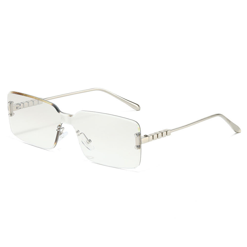 (6 PACK) Wholesale Sunglasses New Arrival Rimless Square Fashion Unique Square 2025 - BulkSunglassesWholesale.com - Silver Frame Mirrored Lens
