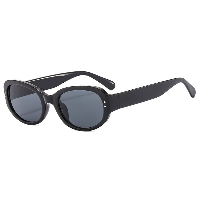 (6 PACK) Wholesale Sunglasses Oval Small Women Vintage Cat Eye 2024 - BulkSunglassesWholesale.com - Black Frame Black Lens Hover Image