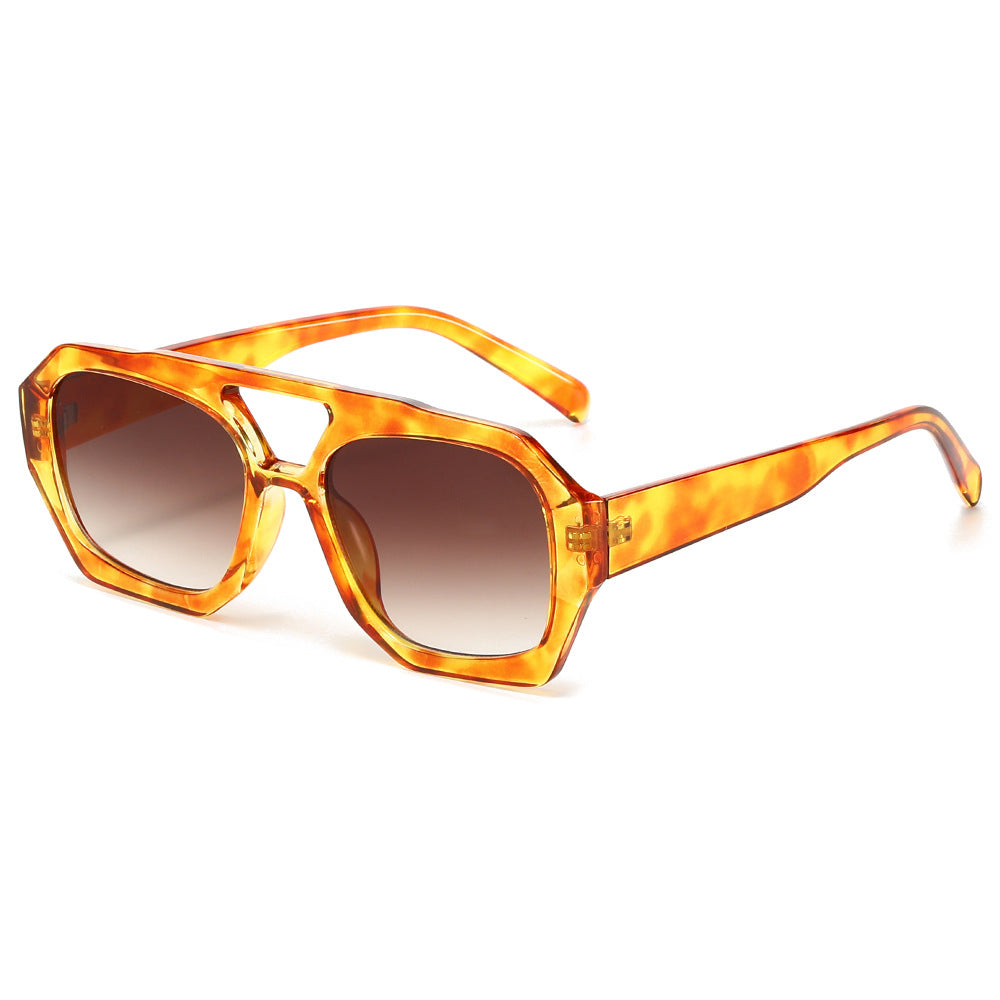 (6 PACK) Wholesale Sunglasses Double Bridge Vintage Unique Trendy Women 2024 - BulkSunglassesWholesale.com - Yellow Frame Gradient Tea Lens