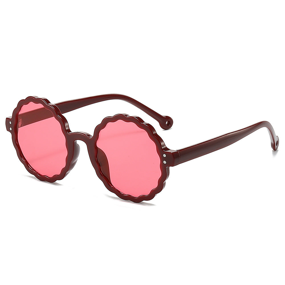 (6 PACK) Wholesale Sunglasses New Arrival Round Unique Round Fashion Women 2024 - BulkSunglassesWholesale.com - Red Frame Pink Lens