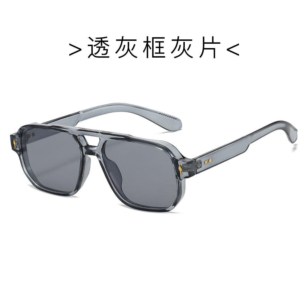 (6 PACK) Wholesale Sunglasses New Arrival Fashion Double Bridge Rivet Vintage 2024 - BulkSunglassesWholesale.com - Clear Grey Frame Black Lens