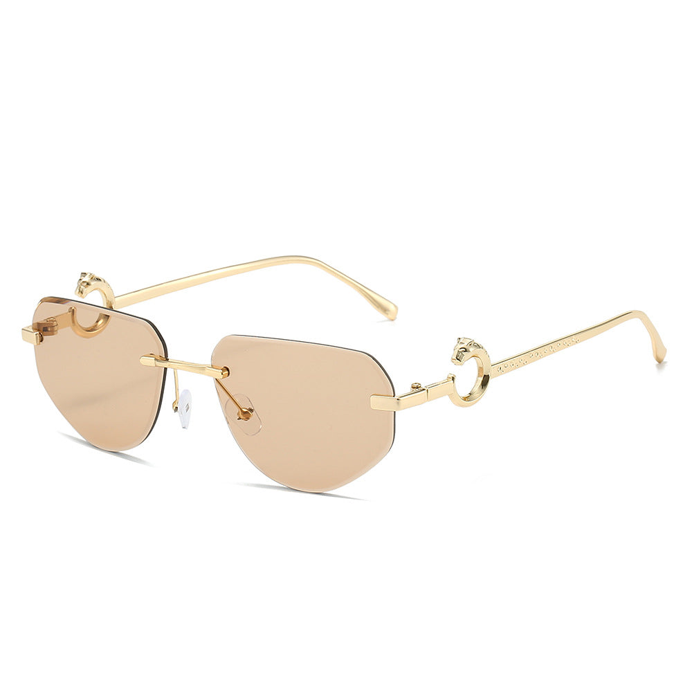 (6 PACK) Wholesale Sunglasses New Arrival Rimless Unique Metal Fashion Cut Edge Unisex 2024 - BulkSunglassesWholesale.com - Gold Frame Champagne Lens