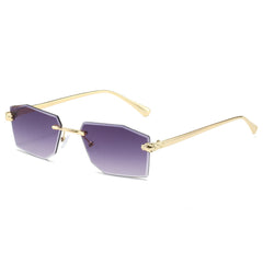 (6 PACK) Wholesale Sunglasses New Arrival Rimless Unique Fashion Cut Edge Metal Women 2024 - BulkSunglassesWholesale.com - Gold Frame Gradient Black Lens