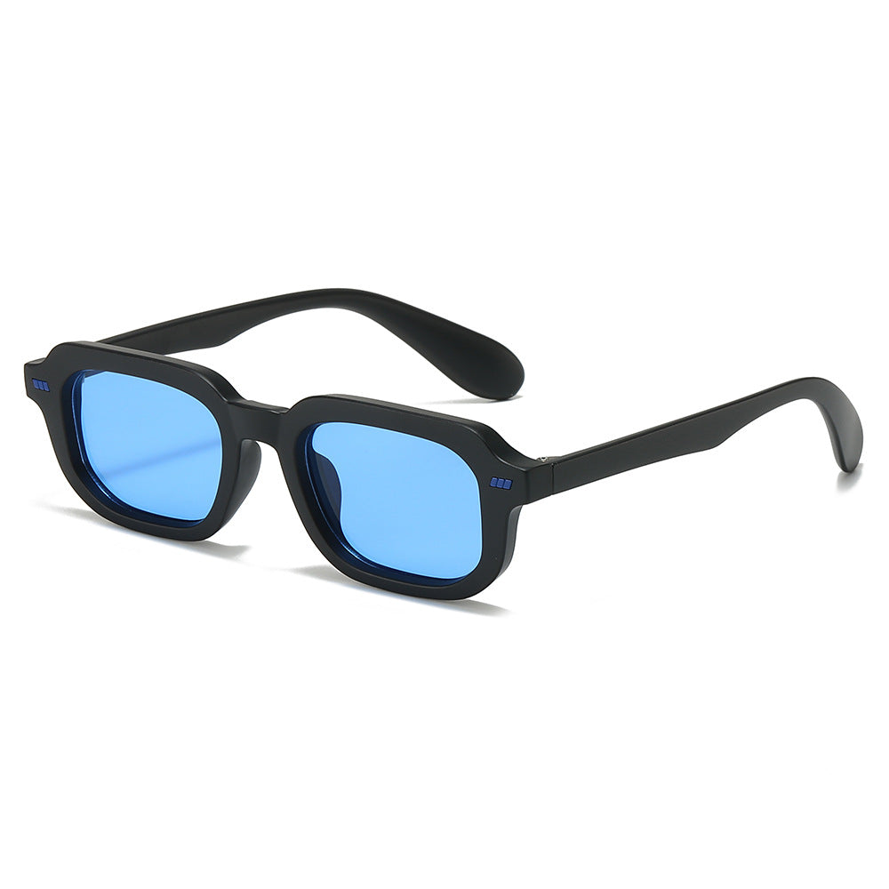 (6 PACK) Wholesale Sunglasses New Arrival Vintage Square Women Square Fashion Rivet 2025 - BulkSunglassesWholesale.com - Black Frame Blue Lens