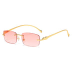 (6 PACK) Wholesale Sunglasses Unique Leopard Head Metal Rimless New Arrival Unisex 2025 - BulkSunglassesWholesale.com - Gold Frame Gradient Pink