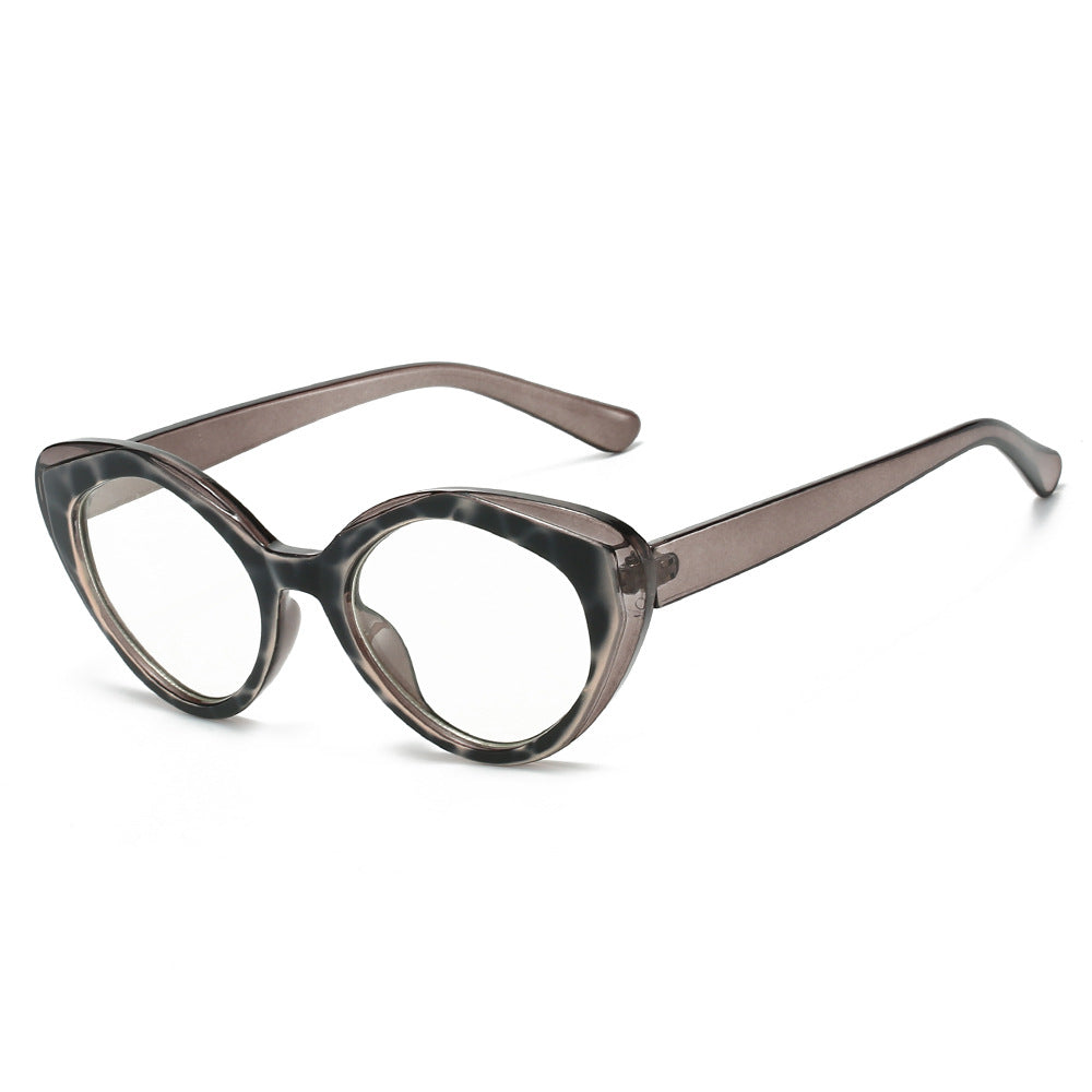 (6 PACK) Wholesale Sunglasses Vintage Cat Eye Women Trendy Square Round 2025 - BulkSunglassesWholesale.com - Grey Leopard Print Frame Clear Lens