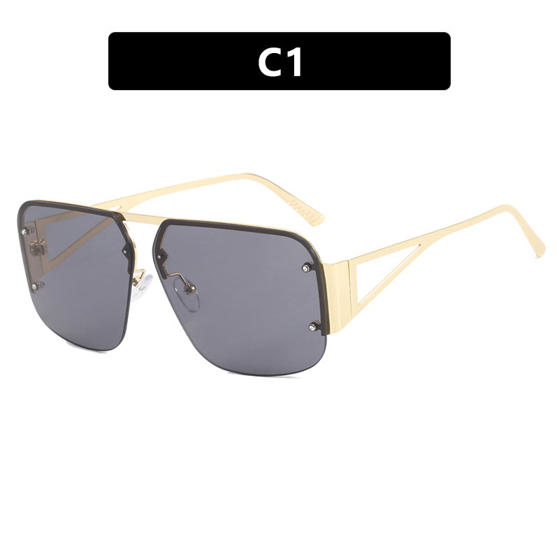 (6 PACK) Wholesale Sunglasses Square Fashion Aviator Vintage Semirimless 2024 - BulkSunglassesWholesale.com - Gold Frame Grey
