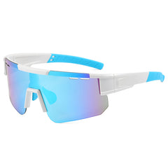 (12 PACK) Wholesale Sports Sunglasses New Arrival Cycling Outdoor Sport One Piece Oversized 2024 - BulkSunglassesWholesale.com - White Frame Blue Mirrored