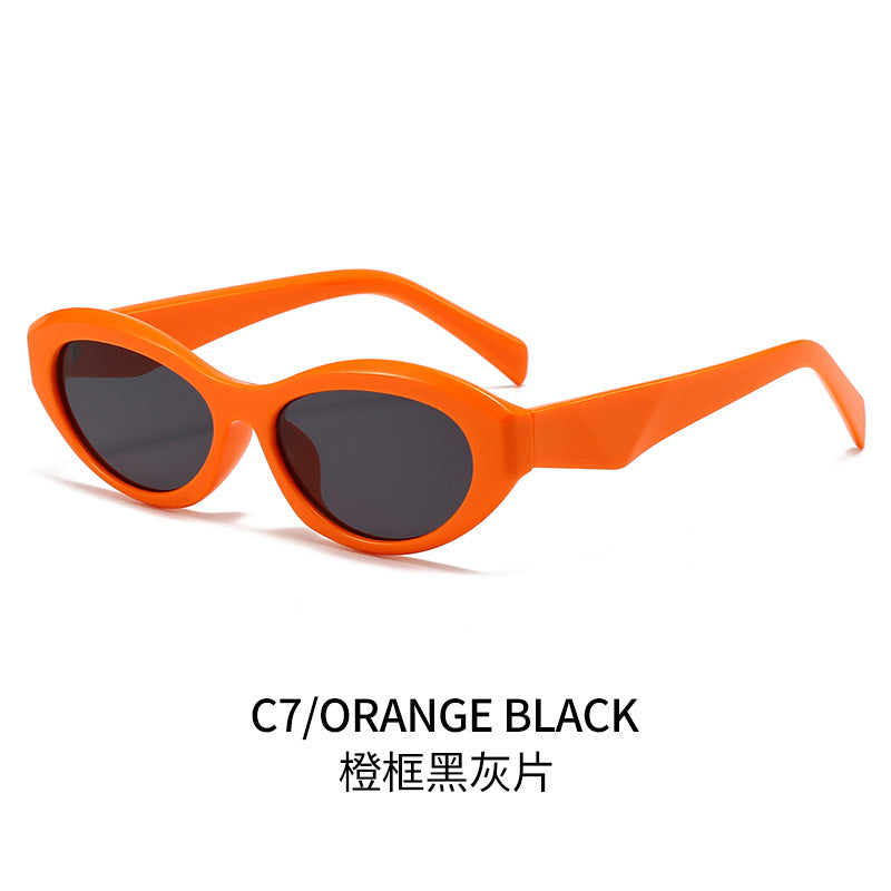 (6 PACK) Wholesale Sunglasses Fashion New Arrival Oval Small Unique Trendy 2024 - BulkSunglassesWholesale.com - Orange Frame Black Black Lens