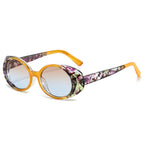 (6 PACK) Wholesale Sunglasses New Arrival Small Oval Fashion Round 2024 - BulkSunglassesWholesale.com - Orange Frame Tea Blue Lens