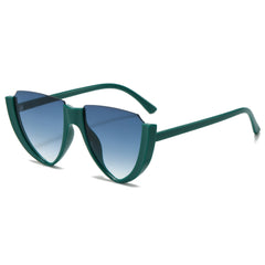 (6 PACK) Wholesale Sunglasses New Arrival Unisex Semirimless Unique Cut Edge Cat Eye Trendy 2024 - BulkSunglassesWholesale.com - Green Frame Green Lens