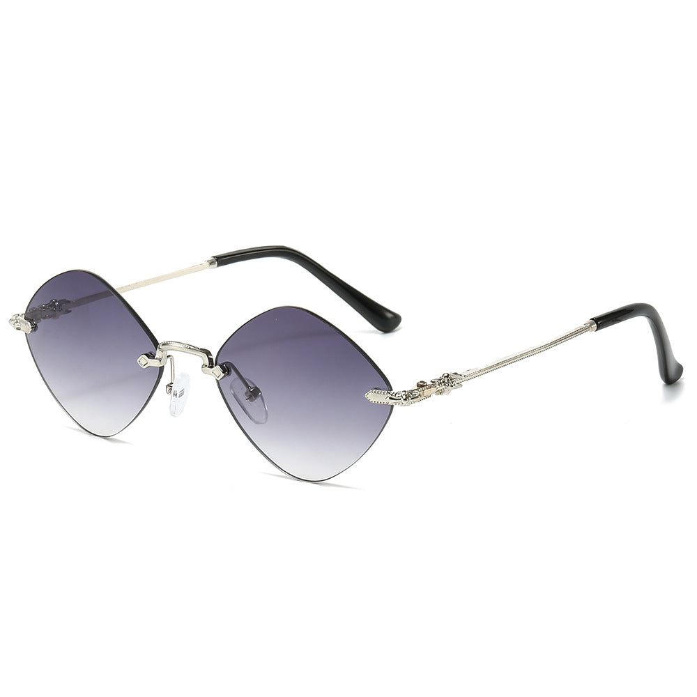 (6 PACK) Wholesale Sunglasses Fashion Unique Rimless Women Small 2024 - BulkSunglassesWholesale.com - Silver Gradient Black Lens