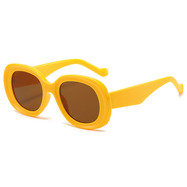 (6 PACK) Wholesale Sunglasses New Arrival Oval Unique Oversized Fashion 2024 - BulkSunglassesWholesale.com - Yellow Frame Tea Lens Hover Image