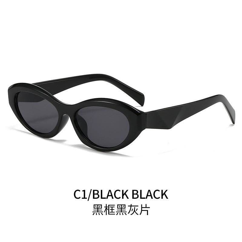 (6 PACK) Wholesale Sunglasses Fashion New Arrival Oval Small Unique Trendy 2024 - BulkSunglassesWholesale.com - Black Frame Black Black Lens