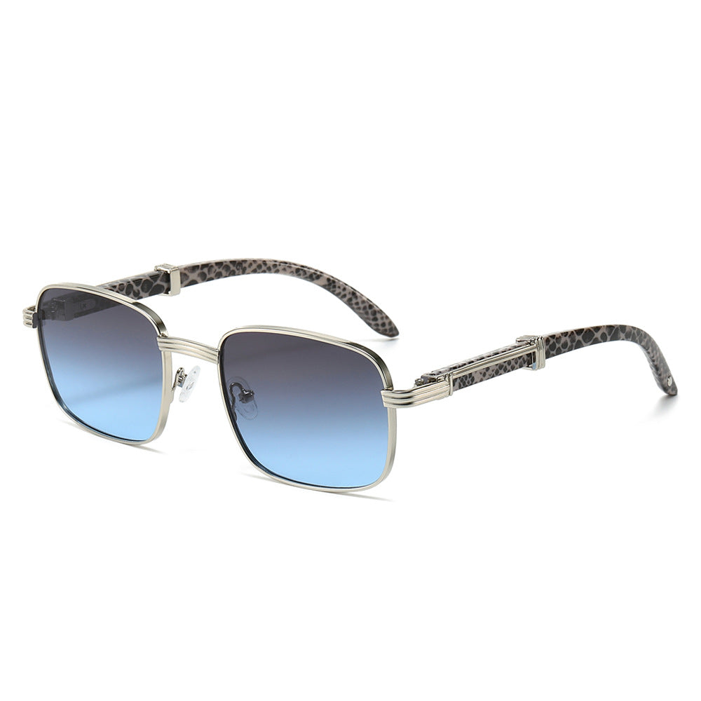 (6 PACK) Wholesale Sunglasses New Arrival Vintage Wood Grain Square Women Trendy Fashion 2024 - BulkSunglassesWholesale.com - Silver Frame Grey Blue Lens