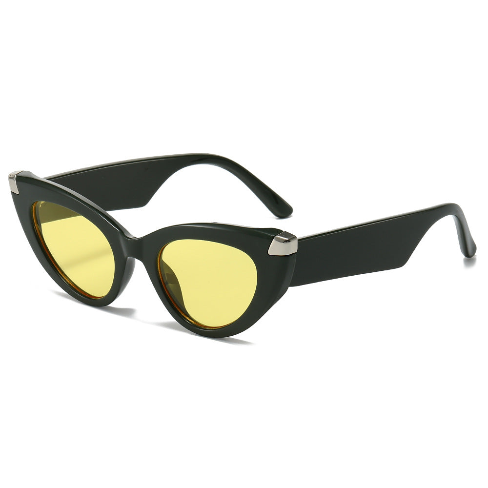 (6 PACK) Wholesale Sunglasses New Arrival Cat Eye Unique Fashion Street Women 2024 - BulkSunglassesWholesale.com - Black Frame Yellow Lens