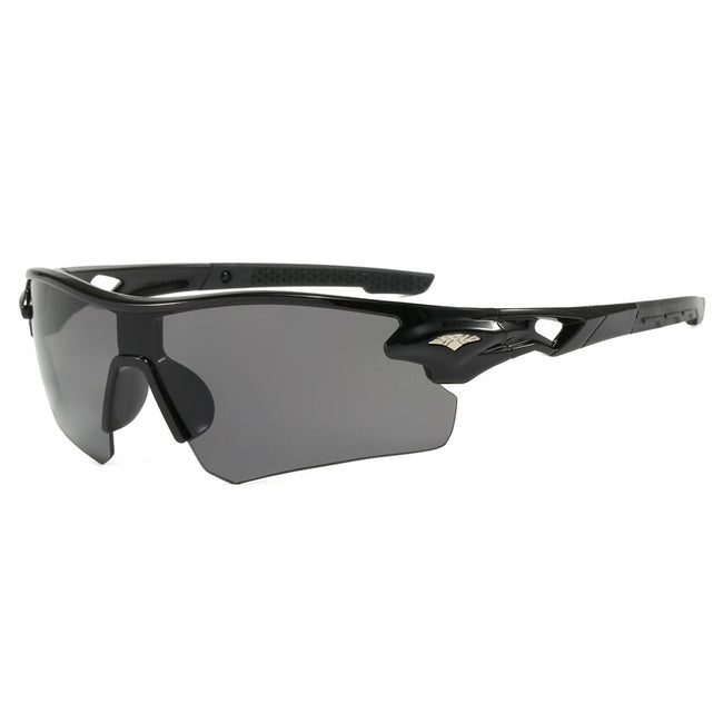 (12 PACK) Wholesale Sports Sunglasses Cycling Unisex New Arrival Outdoor Sport 2024 - BulkSunglassesWholesale.com - Black Frame Black Lens Hover Image