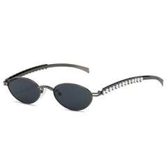 (6 PACK) Wholesale Sunglasses Oval Unique Round Fashion Hip Hop Women 2024 - BulkSunglassesWholesale.com - Gunmetal Frame Black Lens