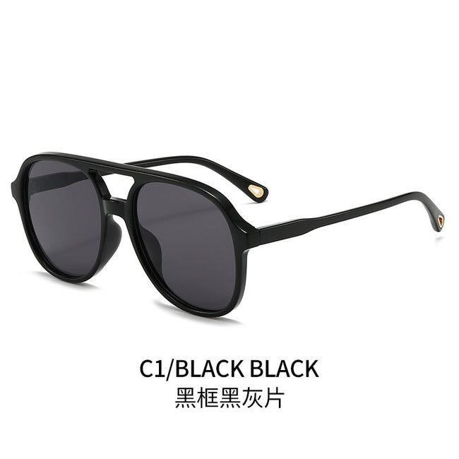 (6 PACK) Wholesale Sunglasses Double Bridge Round Aviator Outdoor 2024 - BulkSunglassesWholesale.com - Black Frame Black Black Lens Hover Image