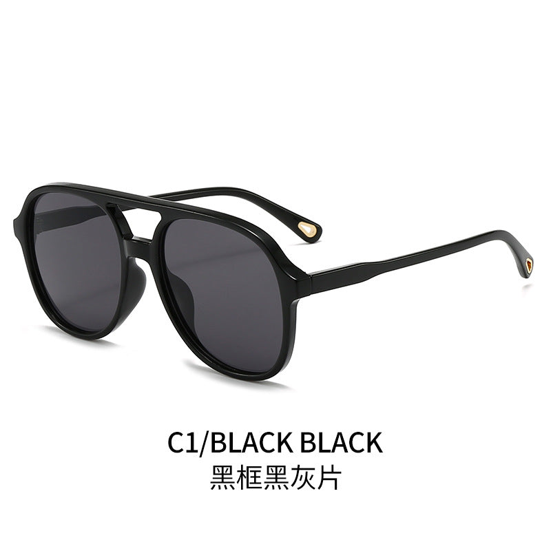 (6 PACK) Wholesale Sunglasses Double Bridge Round Aviator Outdoor 2024 - BulkSunglassesWholesale.com - Black Frame Black Black Lens