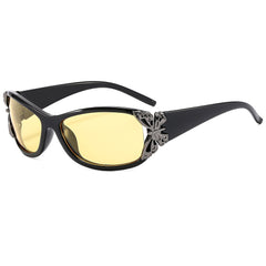 (6 PACK) Wholesale Sunglasses New Arrival Fashion Unique Butterfly Women 2024 - BulkSunglassesWholesale.com - Black Frame Yellow Lens