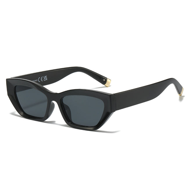 (6 PACK) Wholesale Sunglasses New Arrival Cat Eye Fashion Small Women 2025 - BulkSunglassesWholesale.com - Black Frame Black Lens Hover Image