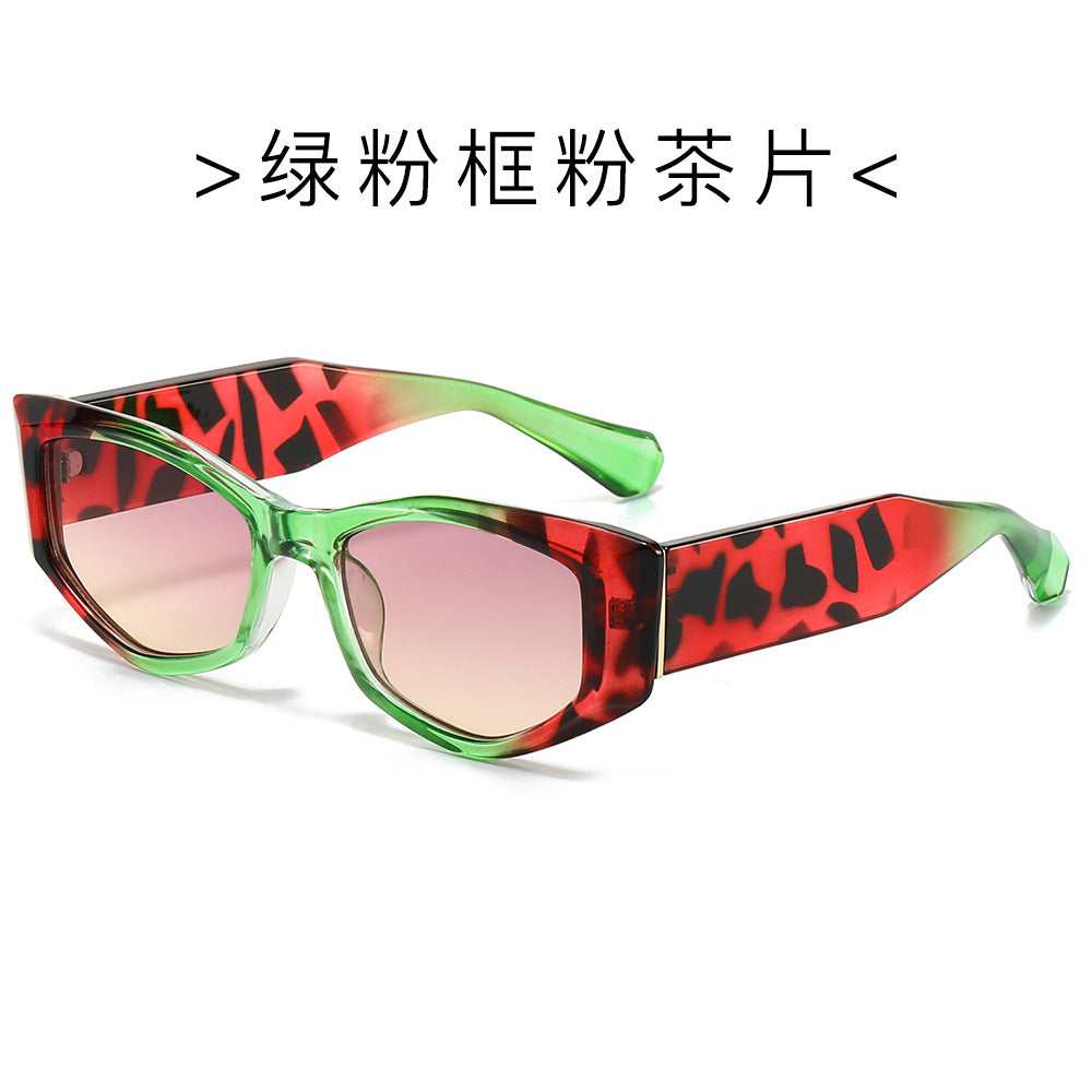 (6 PACK) Wholesale Sunglasses Unique New Arrival Trendy Cat Eye Women 2024 - BulkSunglassesWholesale.com - Green Leopard Print Frame Black Lens