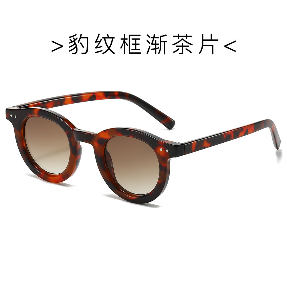 (6 PACK) Wholesale Sunglasses New Arrival Fashion Rivet Korean Unique Vintage Street 2024 - BulkSunglassesWholesale.com - Leopard Print Frame Gradient Tea Lens