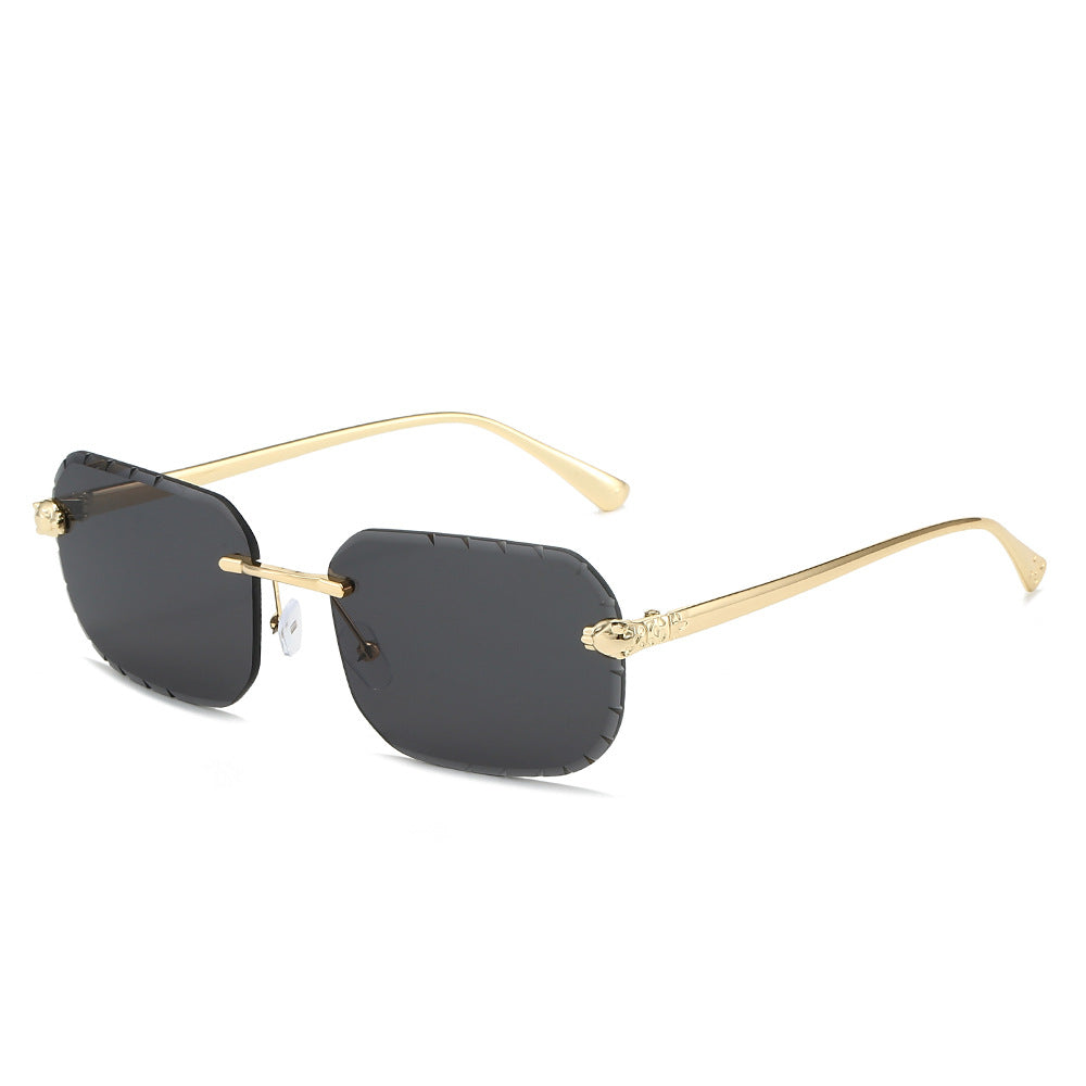 (6 PACK) Wholesale Sunglasses New Arrival Rimless Fashion Square Cut Edge Women 2024 - BulkSunglassesWholesale.com - Gold Frame Black Lens