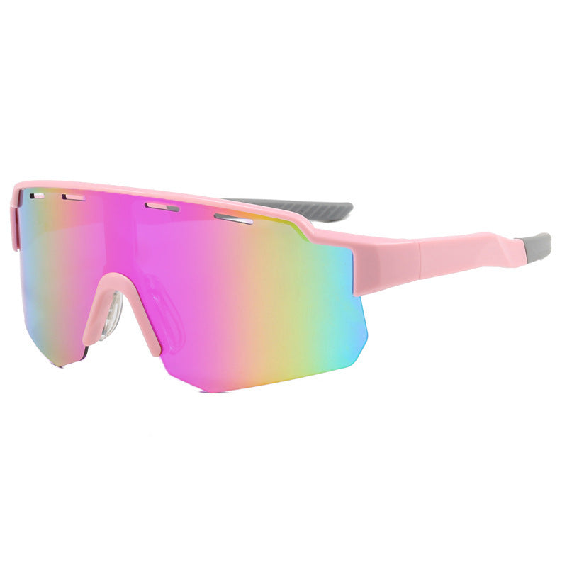 (12 PACK) Wholesale Sports Sunglasses Outdoor Sport Cycling New Arrival Oversized One Piece 2024 - BulkSunglassesWholesale.com - Pink Frame Purple Mirrored