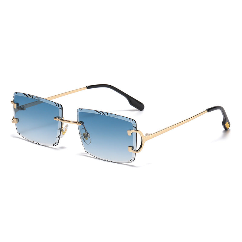 (6 PACK) Wholesale Sunglasses Fashion New Arrival Rimless Women 2025 - BulkSunglassesWholesale.com - Gold Frame Gradient Blue