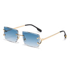 (6 PACK) Wholesale Sunglasses Fashion New Arrival Rimless Women 2025 - BulkSunglassesWholesale.com - Gold Frame Gradient Blue