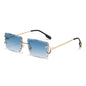 (6 PACK) Wholesale Sunglasses Fashion New Arrival Rimless Women 2025 - BulkSunglassesWholesale.com - Gold Frame Gradient Blue