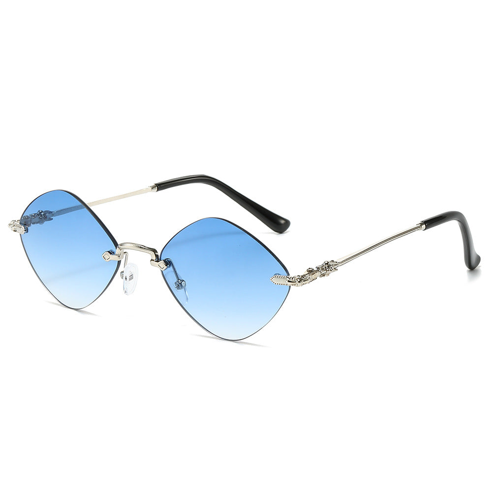 (6 PACK) Wholesale Sunglasses Fashion Unique Rimless Women Small 2024 - BulkSunglassesWholesale.com - Silver Gradient Blue Lens