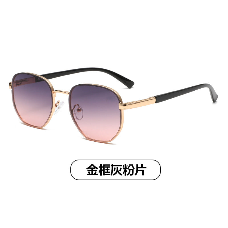 (6 PACK) Wholesale Sunglasses Small Trendy Street Vintage 2024 - BulkSunglassesWholesale.com - Gold Frame Grey Pink Lens