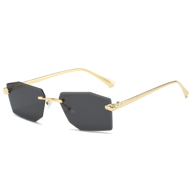 (6 PACK) Wholesale Sunglasses New Arrival Rimless Unique Fashion Cut Edge Metal Women 2024 - BulkSunglassesWholesale.com - Gold Frame Black Lens Hover Image