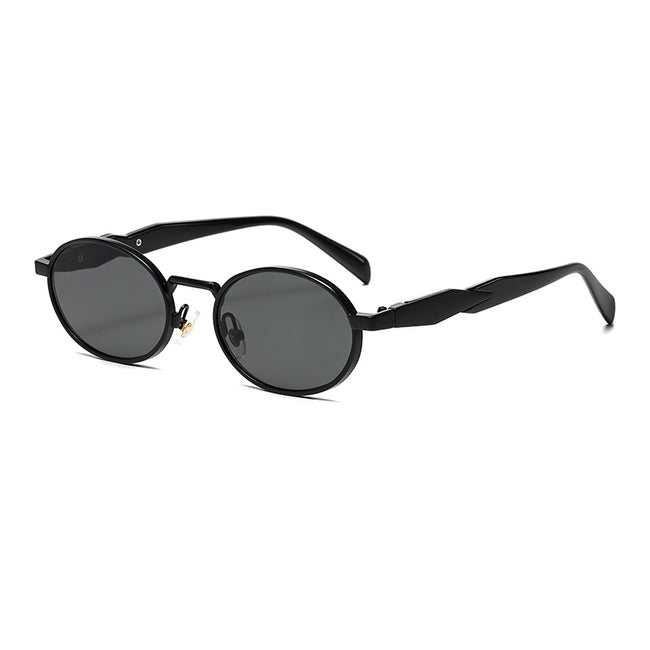 (6 PACK) Wholesale Sunglasses Oval Metal Unique Women Classic Street 2024 - BulkSunglassesWholesale.com - Black Frame Black Grey Hover Image
