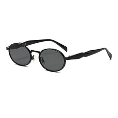 (6 PACK) Wholesale Sunglasses Oval Metal Unique Women Classic Street 2024 - BulkSunglassesWholesale.com - Black Frame Black Grey