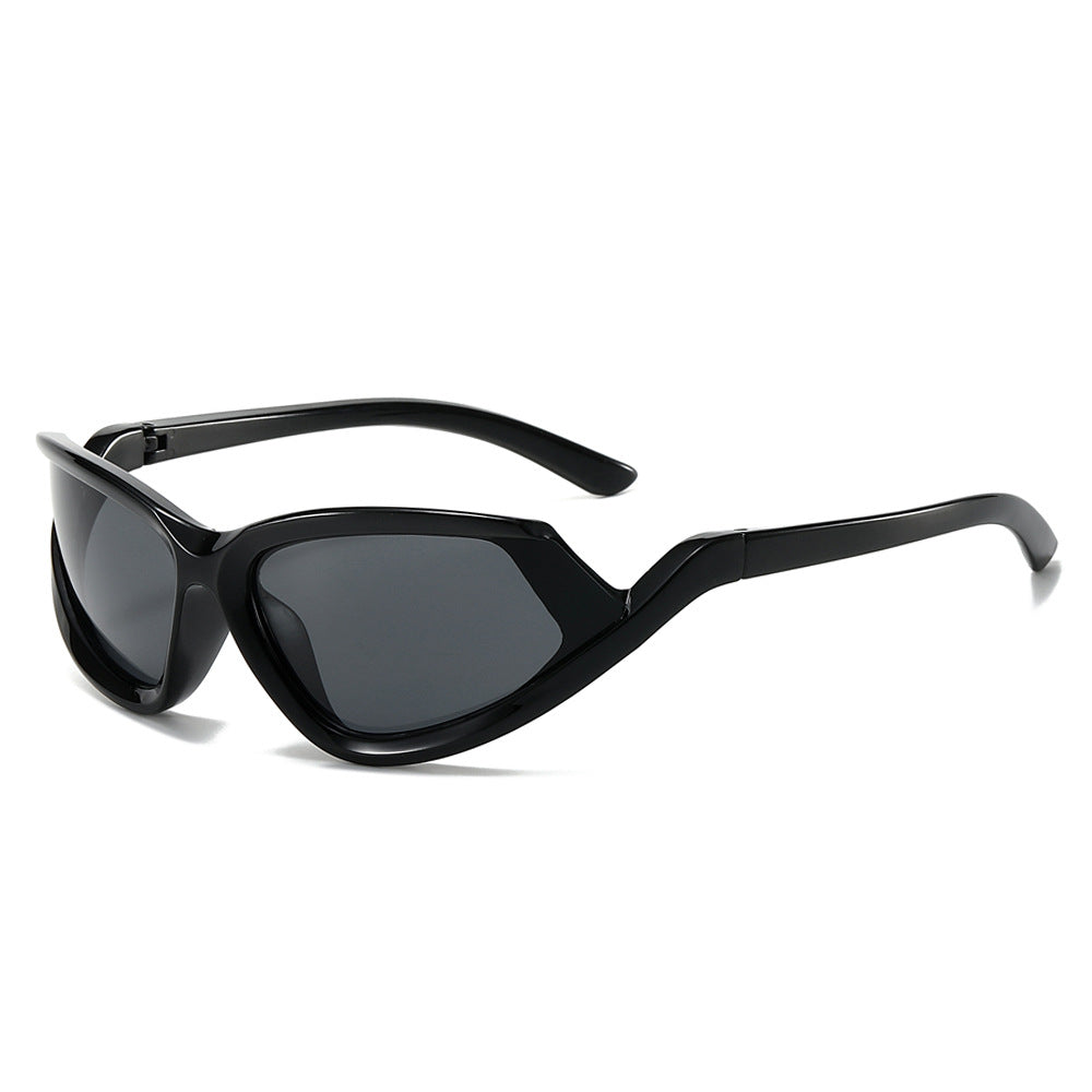 (6 PACK) Wholesale Sunglasses New Arrival Cat Eye Unique Mirrored Hip Hop Sport Fashion 2024 - BulkSunglassesWholesale.com - Black Frame Black Lens