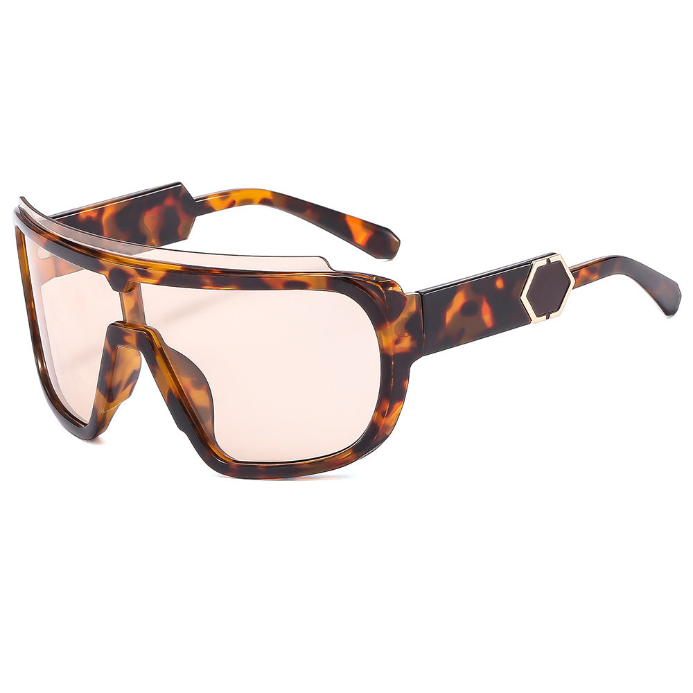 (6 PACK) Wholesale Sunglasses New Arrival Cycling Sport One Piece Outdoor Cycling Windproof Sport 2024 - BulkSunglassesWholesale.com - Leopard Print Frame Tea Lens