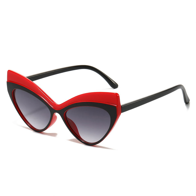 (6 PACK) Wholesale Sunglasses New Arrival Cat Eye Unique Oversized Fashion 2024 - BulkSunglassesWholesale.com - Black Red Frame Black Lens Hover Image