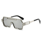 (6 PACK) Wholesale Sunglasses Unique Punk Trendy One Piece Women 2024 - BulkSunglassesWholesale.com - Silver Frame Mirrored Lens