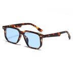 (6 PACK) Wholesale Sunglasses New Arrival Square Unisex Fashion Rivet 2025 - BulkSunglassesWholesale.com - Leopard Print Frame Blue Lens