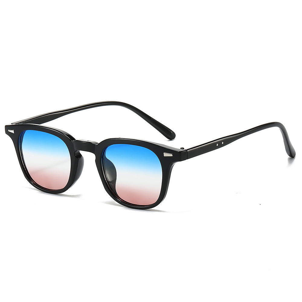 (6 PACK) Wholesale Sunglasses New Arrival Square Fashion Square Rivet 2024 - BulkSunglassesWholesale.com - Black Frame Blue Pink Lens