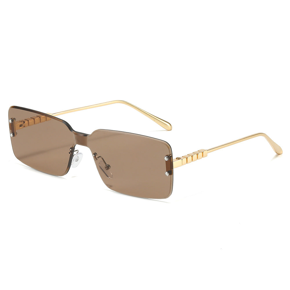 (6 PACK) Wholesale Sunglasses New Arrival Rimless Square Fashion Unique Square 2025 - BulkSunglassesWholesale.com - Gold Frame Tea Lens