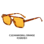 (6 PACK) Wholesale Sunglasses Double Bridge Women Fashion Trendy Square Street Vintage 2024 - BulkSunglassesWholesale.com - Leopard Print Frame Orange Lens