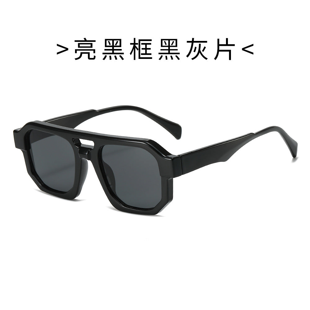 (6 PACK) Wholesale Sunglasses Double Bridge Trendy Unique Punk Fashion 2024 - BulkSunglassesWholesale.com - Black Frame Black Black Lens
