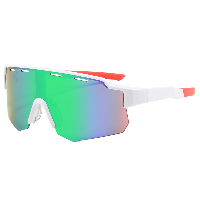 (12 PACK) Wholesale Sports Sunglasses Outdoor Sport Cycling New Arrival Oversized One Piece 2024 - BulkSunglassesWholesale.com - White Frame Green Mirrored